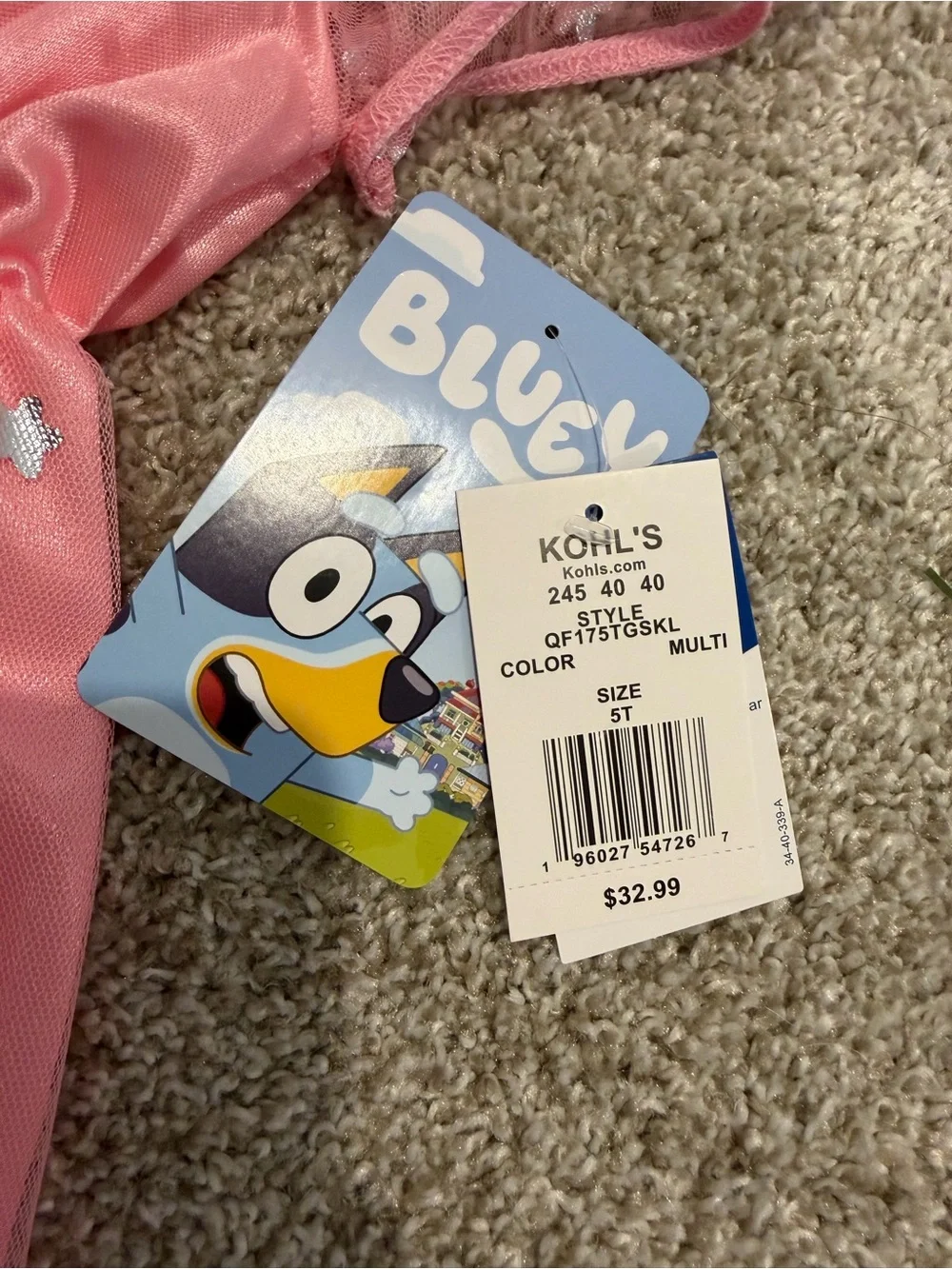 Bluey Themed Pink Mesh Girls Nightgown